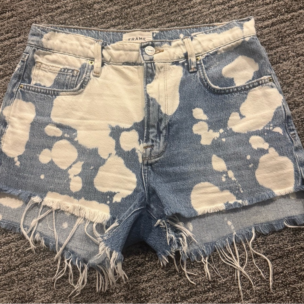 Frame Denim Blue and White Jean Shorts
